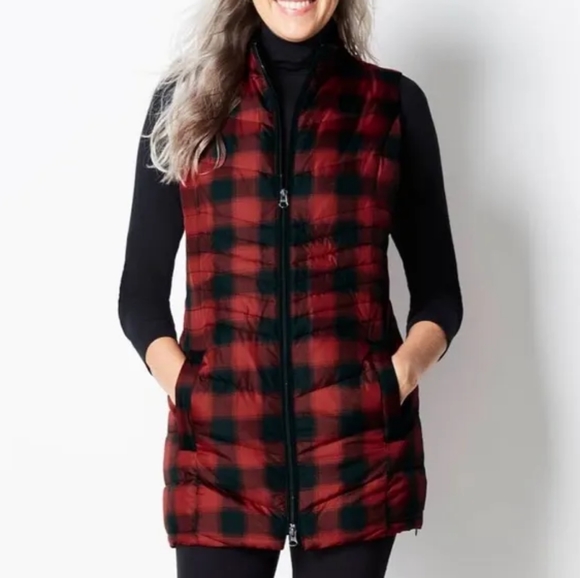 J. Jill Jackets & Blazers - J. Jill Buffalo Plaid Longline Down Filled Side Zip Puffer Vest - Size Small